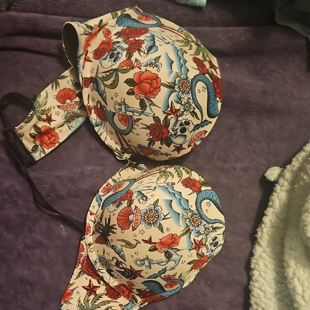 Floral Tattoo Print Bra